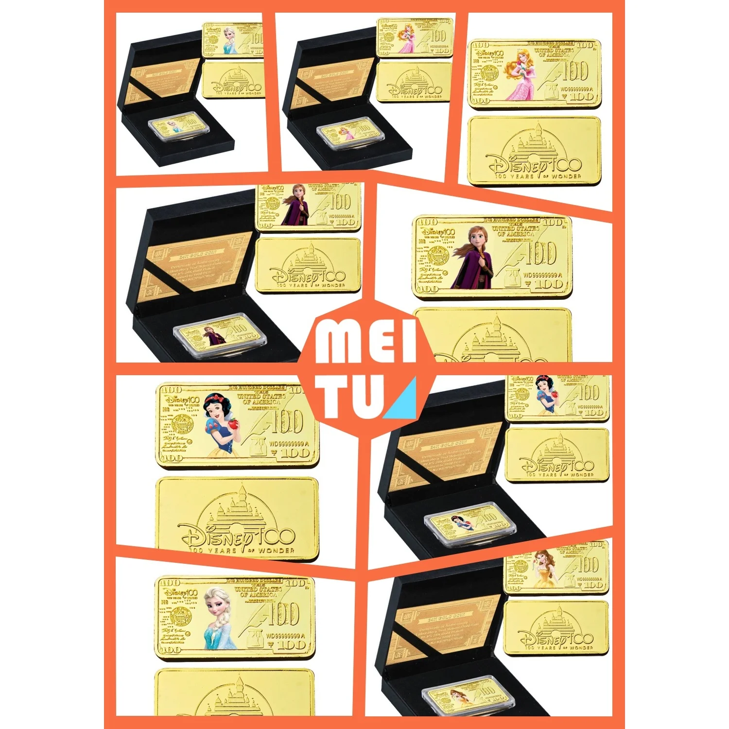 Disney Princess Elsa & Schneewittchen vergoldetes Gedenkabzeichen, 100 USD Design, Sammlermünze, einzigartiges Geschenk, Fans, Mädchen-Souvenir Image