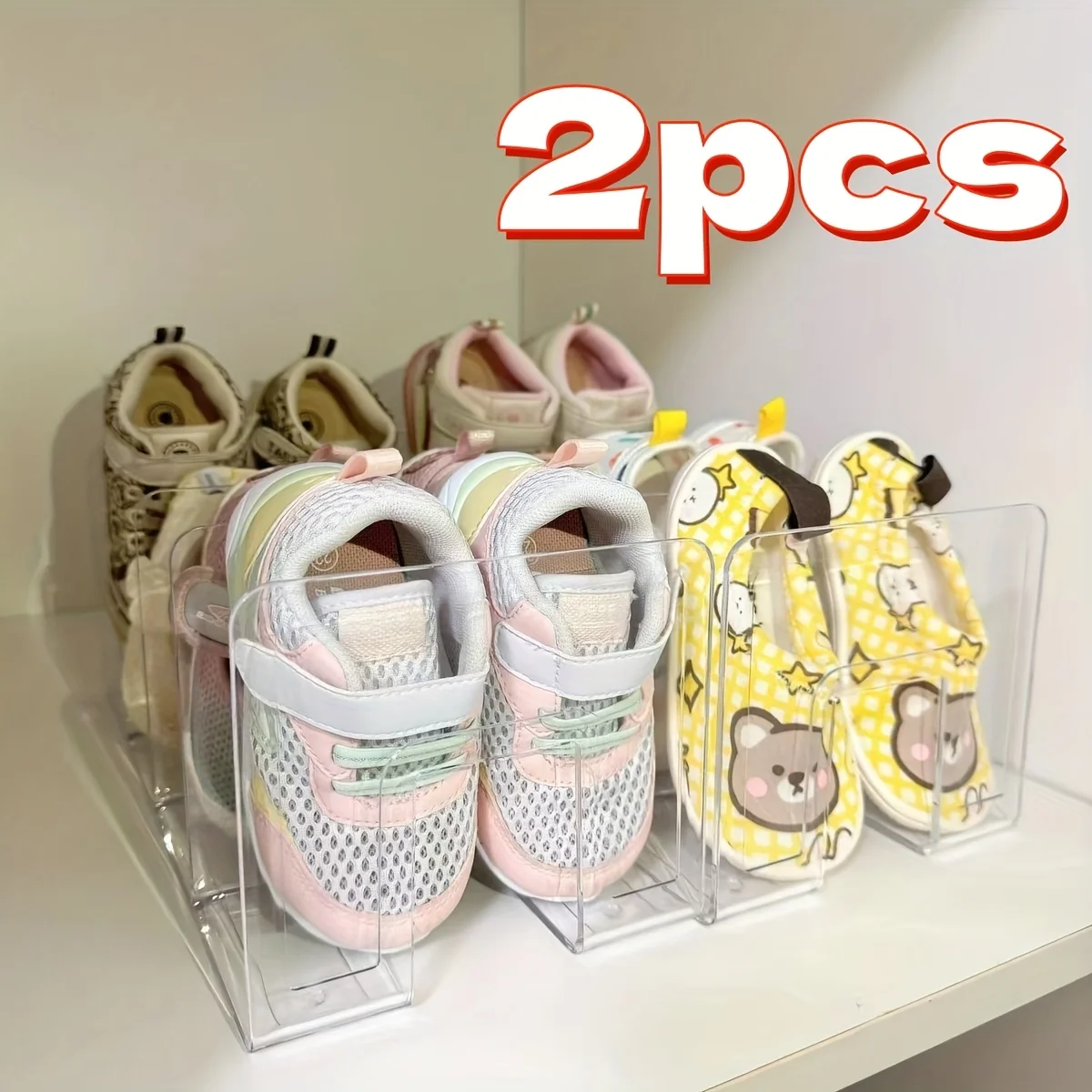 2 Stück 4-Gitter-Schuhregal für Kinder, transparenter Organizer aus Acryl für Babyschuhe, kleines Schuhregal, Schuhschränke