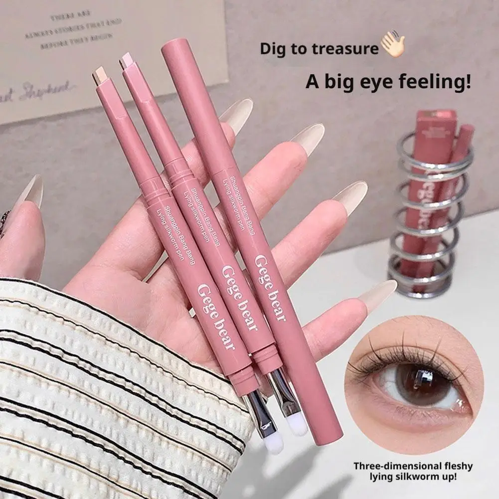 Gege Bear 2-in-1 Highlight Shadow Zweifarbiger Seidenraupenstift Matter aufhellender liegender Seidenraupenstift Rosa Brauner Pinsel Augen-Make-up Image