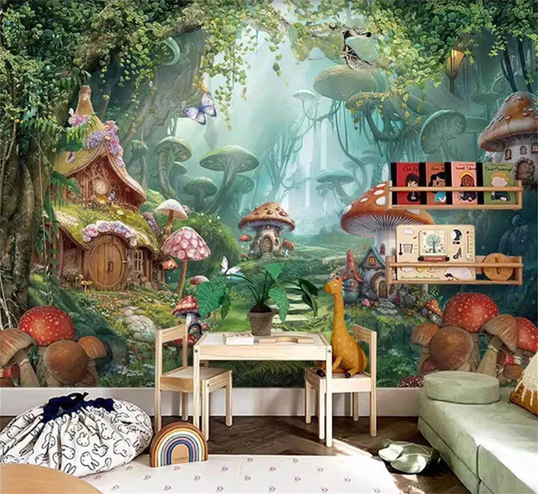 Benutzerdefinierte Fototapete Wandbild Wandaufkleber Fee Welt Pilz Haus Kinderzimmer TV Hintergrund Wand papel de parede