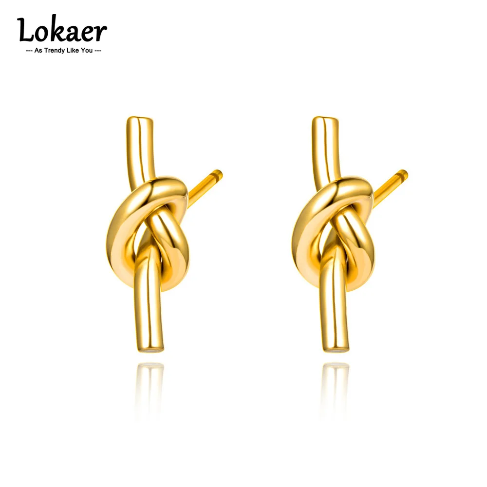 Lokaer 18K vergoldeter Titan-Edelstahl-Liebesknoten-Ohrstecker für Frauen, nickelfreier Schmuck für empfindliche Ohren E22002 Image