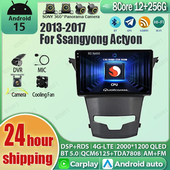 Android 15 Für SsangYong Korando 3 Actyon 2 2013-2017 2K QLED Android Auto Radio Multimedia Video Player GPS Stereo CarPlay 4G BT Image