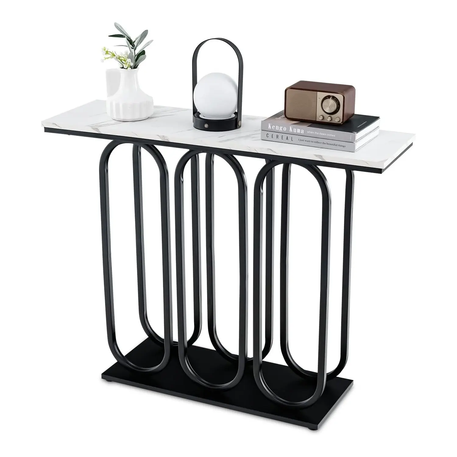 Konsolentisch mit Marmoroptik, Eingangstisch schmal mit Metallrahmen, Konsolen-Beistelltisch für Wohnzimmer, Flur, Schlafzimmer Image