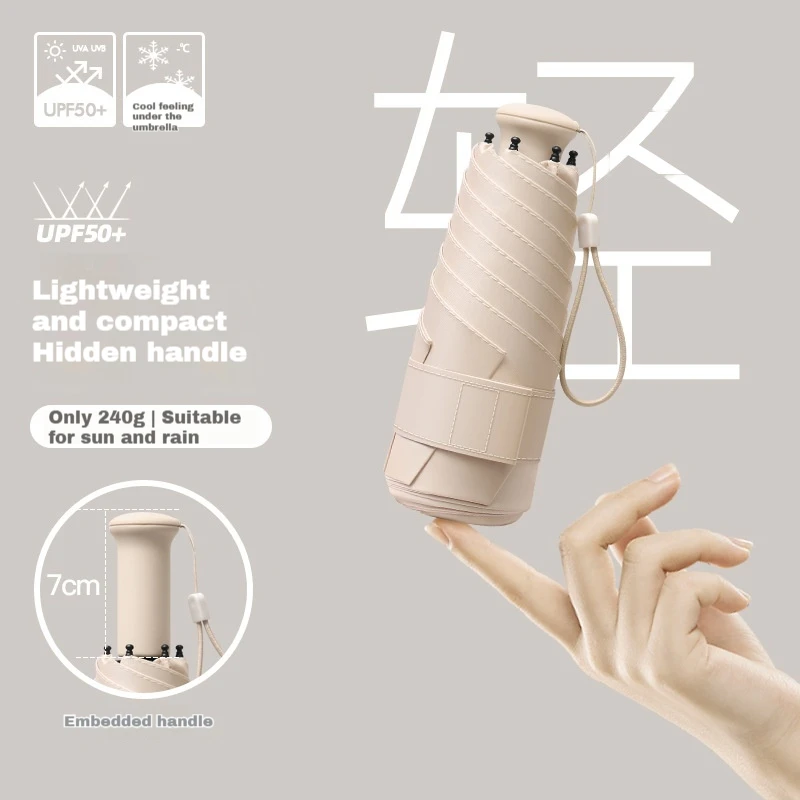 Ultraleichter Mini-Teleskopgriff mit doppeltem Verwendungszweck, Sonnenschutz und UV-Schutz, faltbarer Sonnenschirm aus schwarzem Gummi Image