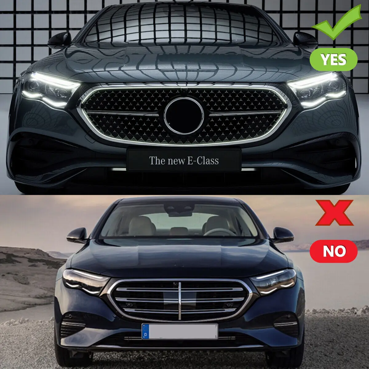 Frontstoßstangengrill für Mercedes E-Klasse W214 S214 E200 E300 E400 E2024 GT Style Chrom Schwarz Grill Gitter Stoßstange Surround Image