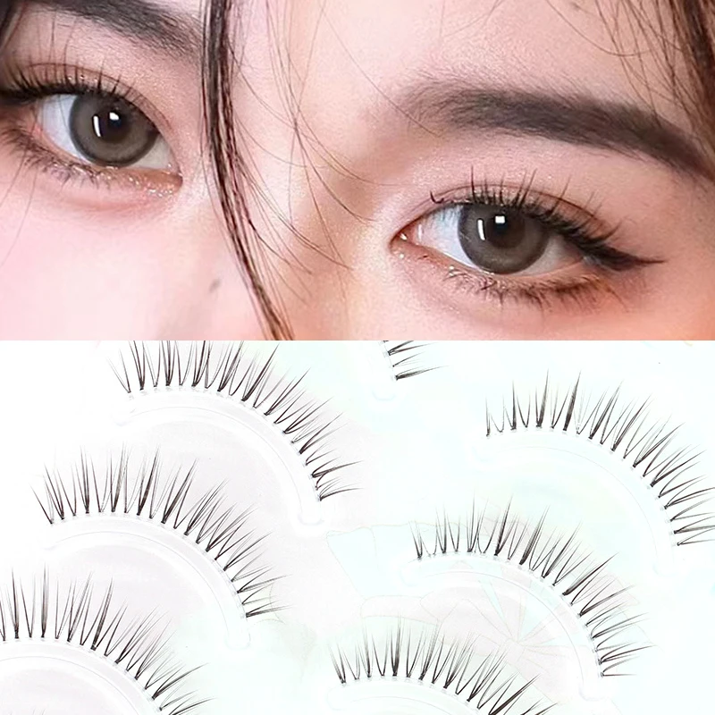 5 Paar falsche Wimpern, dünne, weiche Cluster-Wimpern, natürliche, dicke Manga-Wimpern mit klarem Band, koreanischer Stil, Anime-Make-up Image