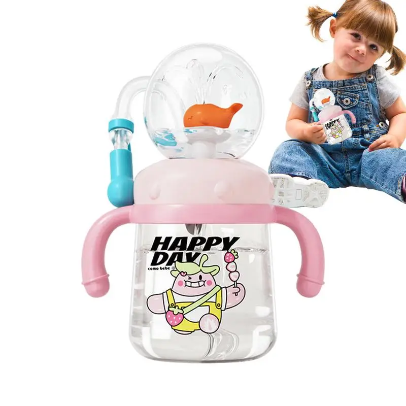 300 ml Kinder Tragbare Wasser Tasse Wal Brunnen Schnabeltasse Auslaufsicher Spray Trinkbecher Bunte Baby Wasser Stroh Tasse Flasche Image