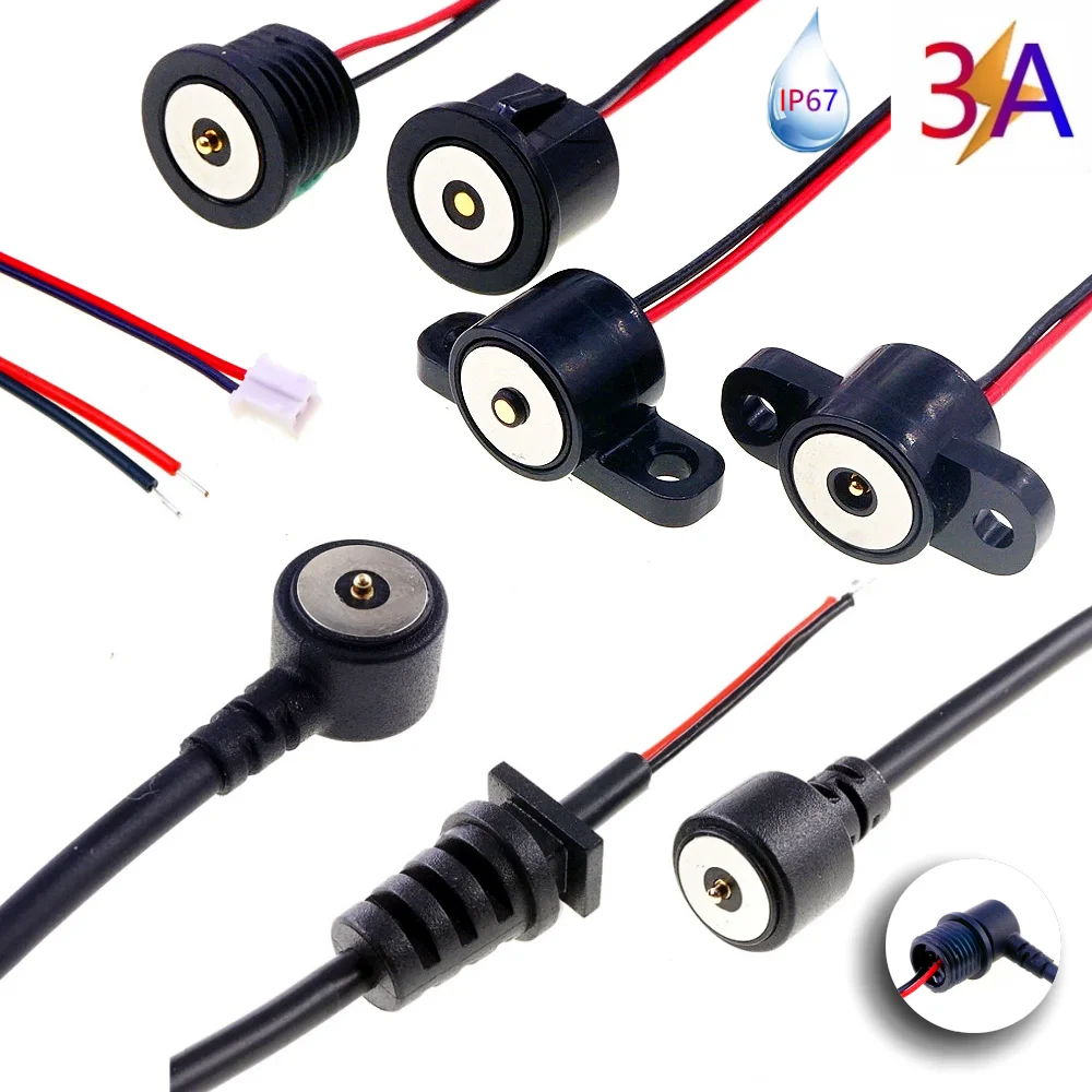 1 Sätze Hochstrom-Pogo-Pin-Magnetstecker, offener Draht, M12-Stromladung, wasserdichtes Pad, 3 A, 12 V, Panelmontage Image