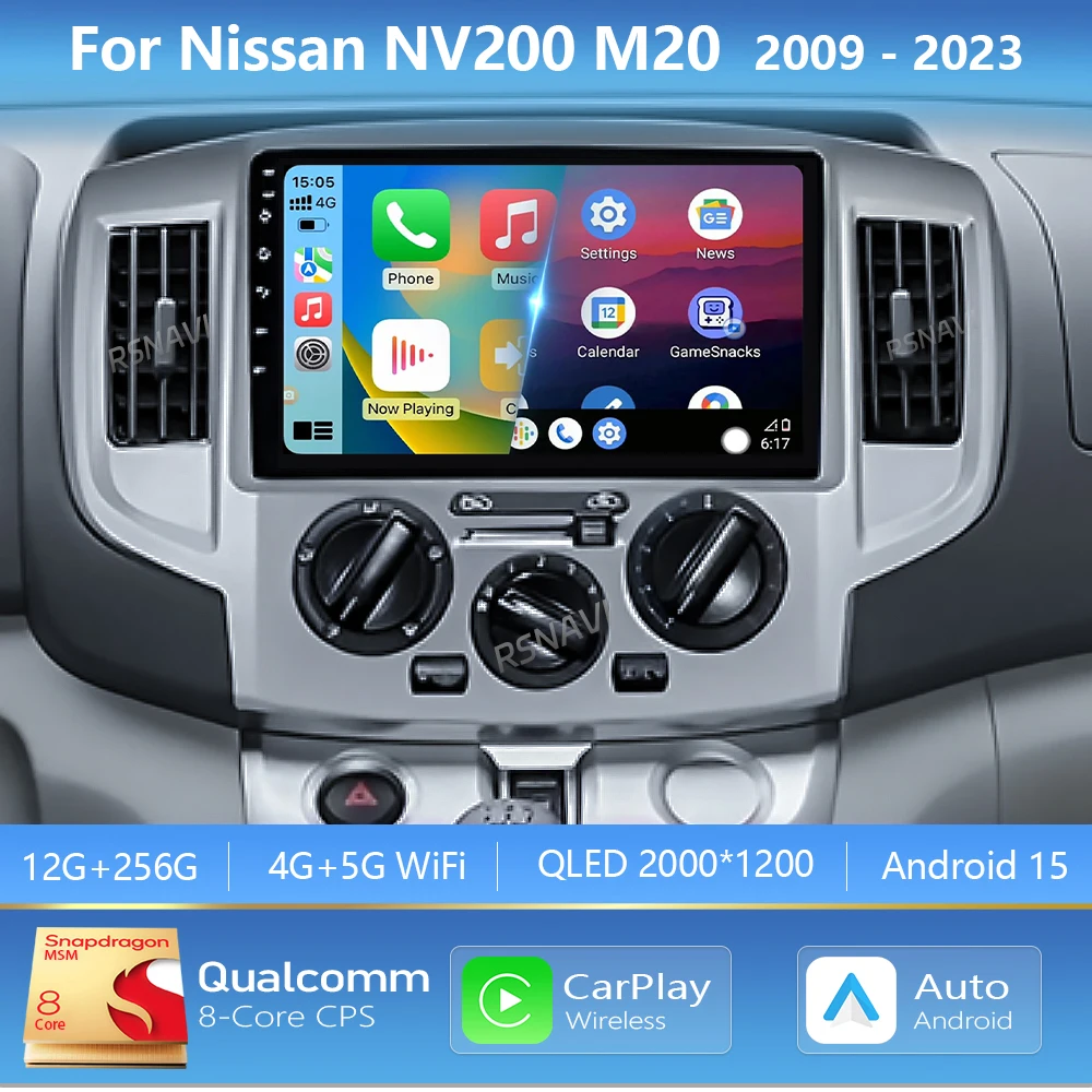 Android 15 Carplay Auto Bildschirm Auto Radio Multimedia Für Nissan NV200 2011 2015 2016 2017-2023 WIFI + 4G Autoradio Stereo Kopf Einheit Image