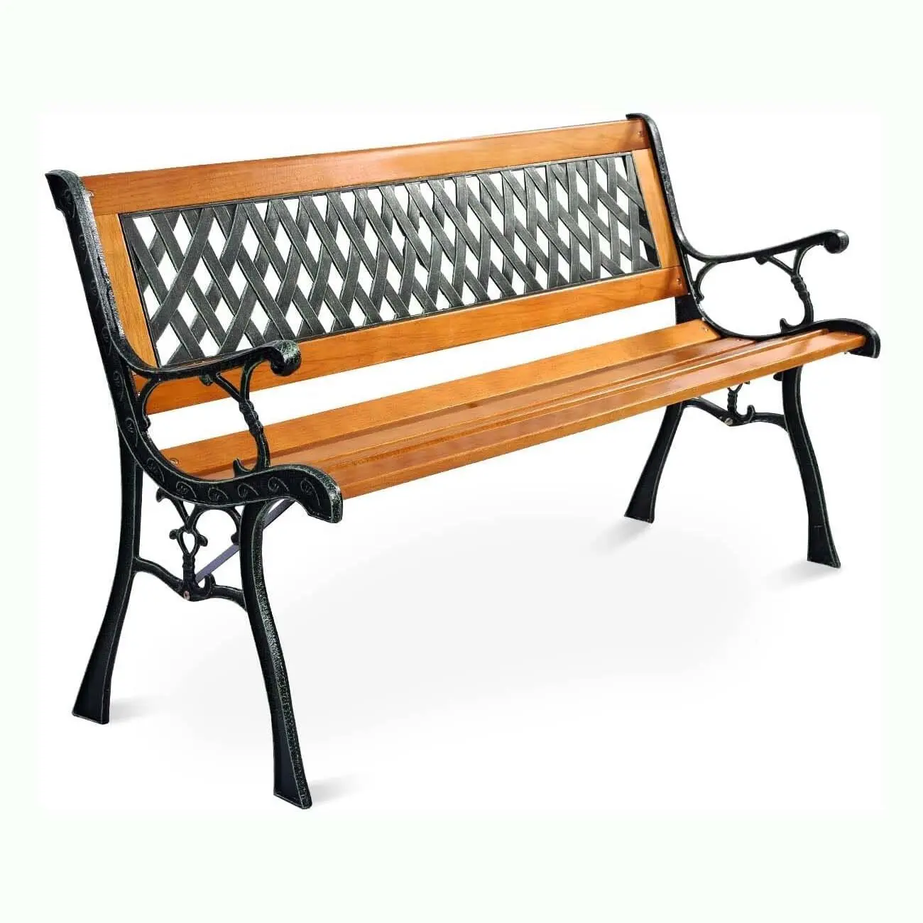 Gartenbank, Holzbank, Metallrahmen, Parkbank, 2-Sitzer-Gartenmöbel, Terrassenbank für Balkon, Garten, Veranda