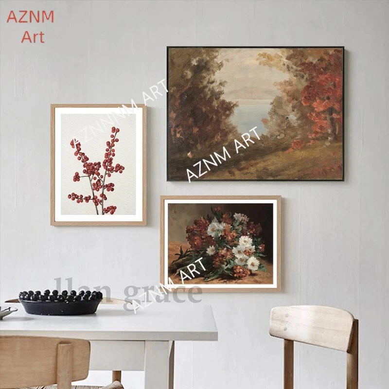Herbst Baum Ölgemälde Auf Leinwand Poster Vintage Herbst Landschaft Rustikalen Druck Retro Wald Moody Wand Bilder Wohnzimmer Dekor