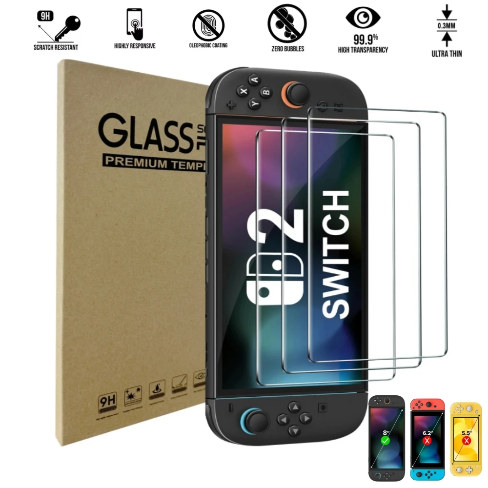 1/2/3 Stück Displayschutzfolie aus gehärtetem Glas für Nintendo Switch2, transparent, HD, klar, kratzfest, Displayschutzfolie, Zubehör Image
