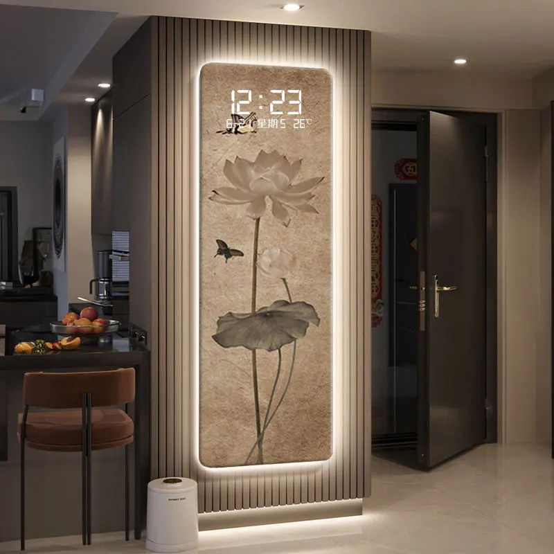 Song Dynasty Aesthetic Lamp Living Room Eternal Calendar Electronic Wall Clock Smart Entrance Electronic Screen Hanging Painting
