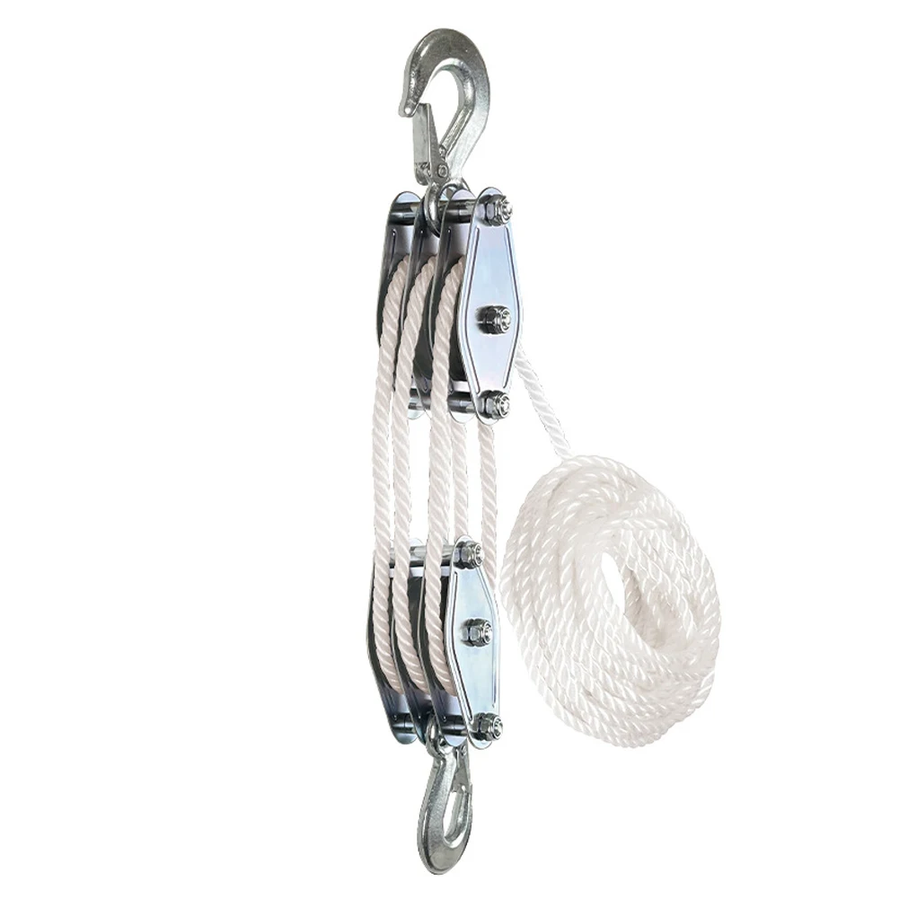 270 ° Drehbarer Seil-Flaschenzug, Haken aus Zinklegierung, Handkran, robuster Polyethylen-Seil-Flaschenzug, manuelles Hebegerät Image