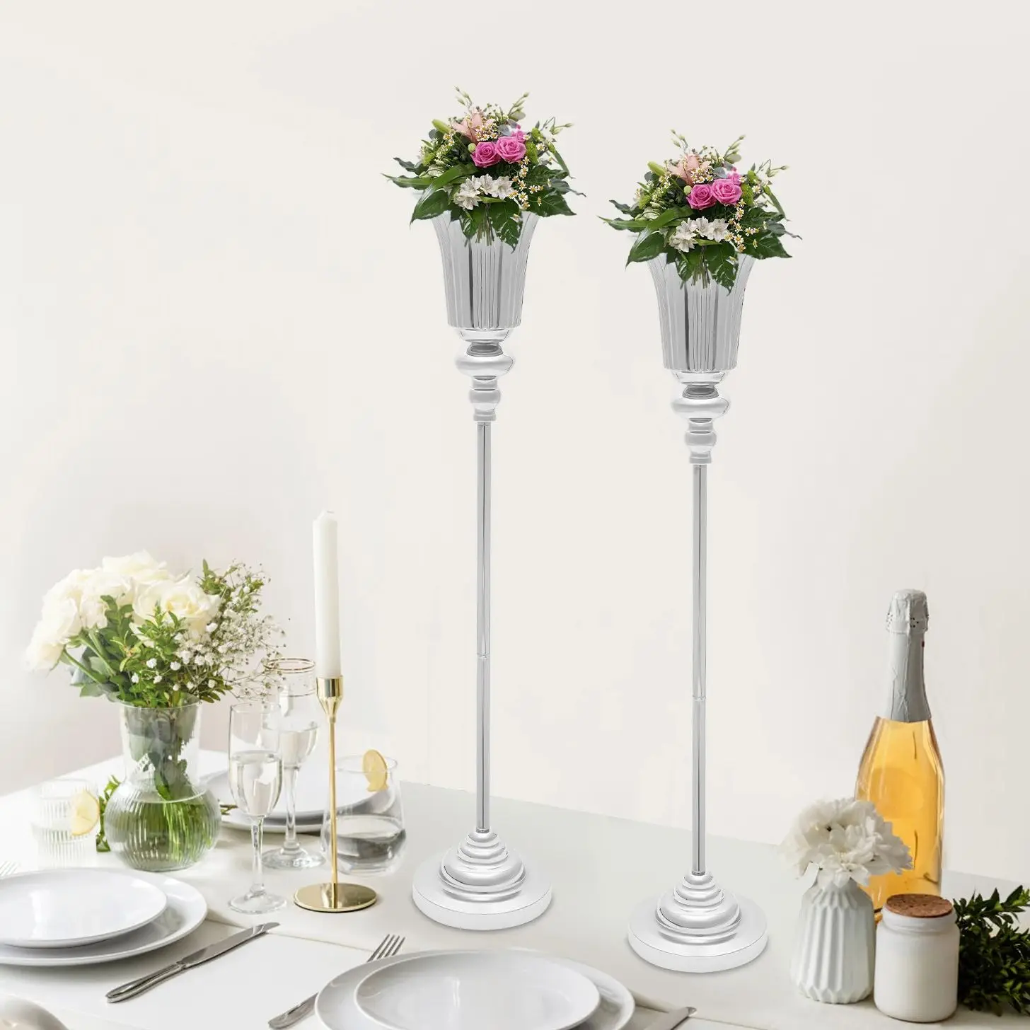 77,5 cm Herzstück Vase Ornament 2 Stück Hochzeit Trompete Vase für Tischdekoration, Metall Blumenvase für Partydekorationen Image