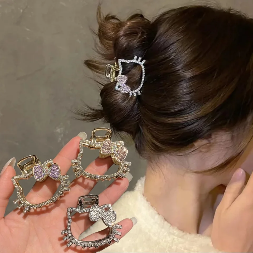 Kawaii Hello Kitty Haarspange Kristall Y2K Hello Kitty Things Haarspangen Zubehör Haarnadeln Silbrig Schmuck Cartoon Haarspange Neu