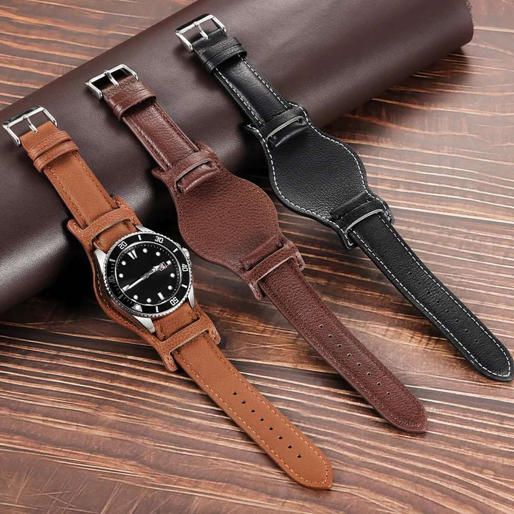 Echtes Leder Uhrenarmband 18mm 20mm 22mm mit Matte Vintage Armband Ersatz Rindsleder Armband für Seiko Männer Frauen Armband Image
