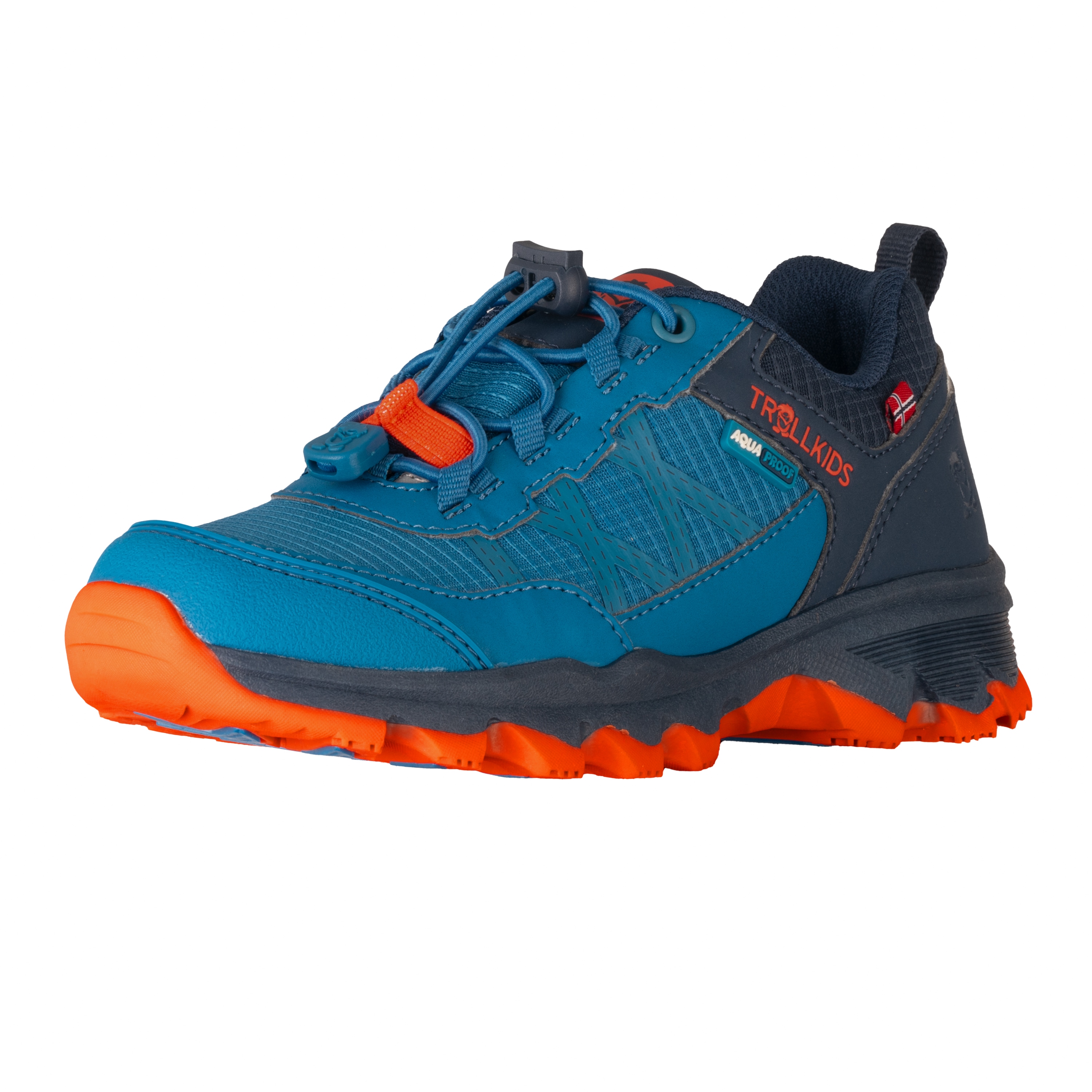 Outdoorschuh TROLLKIDS "KIDS TROLLTUNGA HIKER LOW XT", Kinder, Gr. 39, atlantic blau, glow orange, schwarz navy, Synthetik, Schuhe Outdoorschuh, wasserdicht