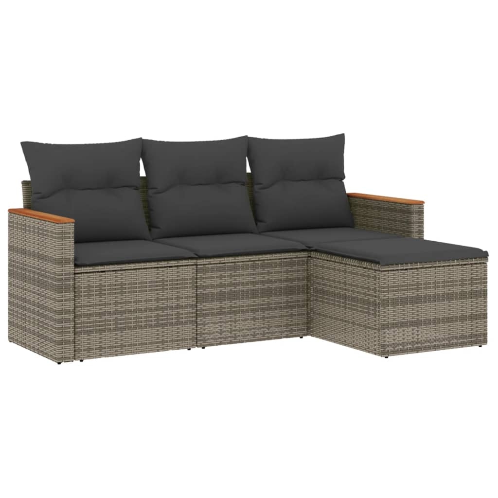 vidaXL 4-tlg. Garten-Sofagarnitur mit Kissen Grau Poly Rattan Image