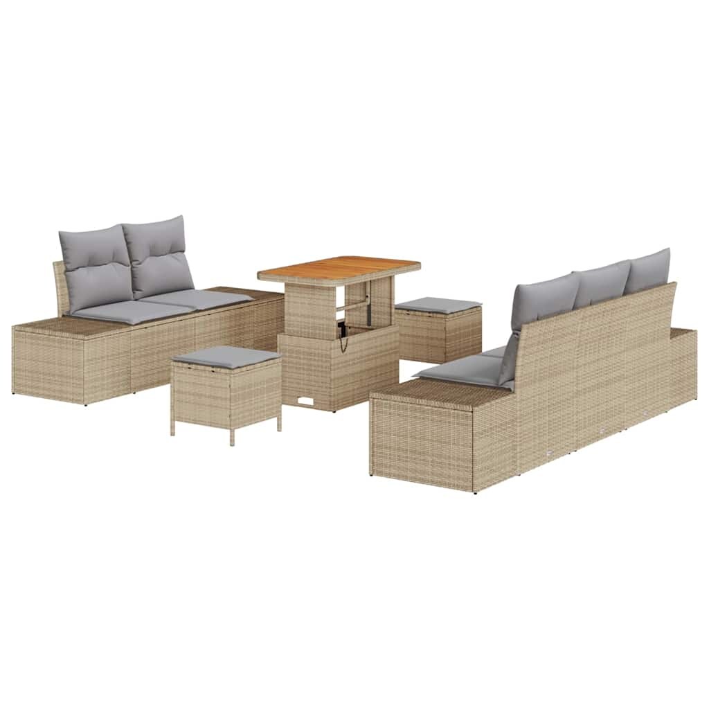 vidaXL Garten-Sofa-Set mit Kissen 8 pcs Beige Poly Rattan Image