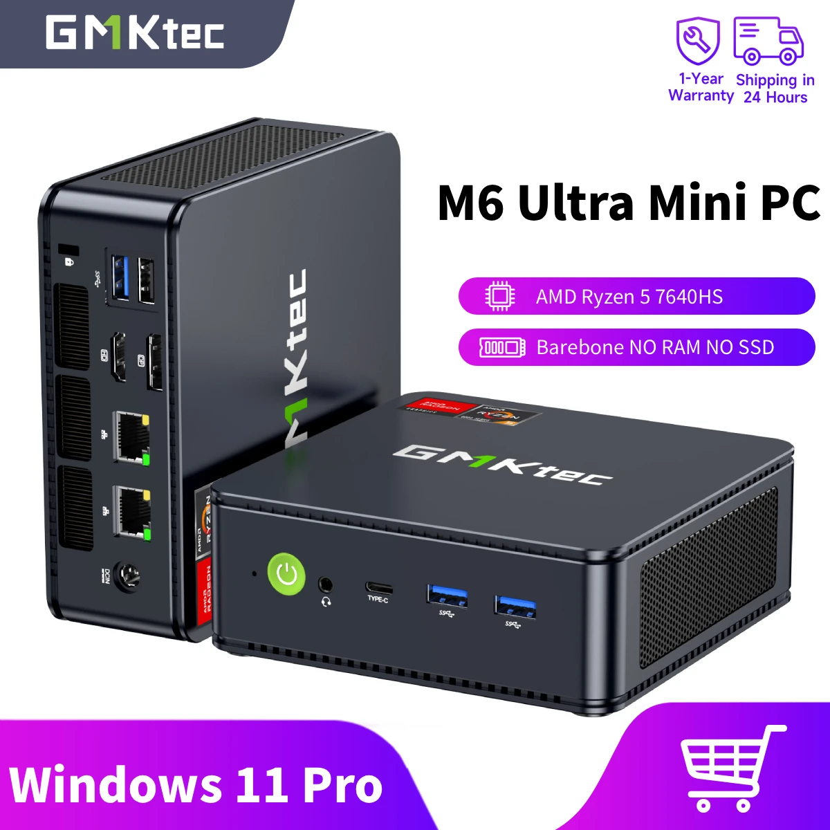 GMKtec M6 Ultra Mini PC AMD Ryzen 5 7640HS Windows 11 Pro 2.5G Dual LAN WiFi 6E BT 5.2 Desktop Computer USB 4.0 Mini PC