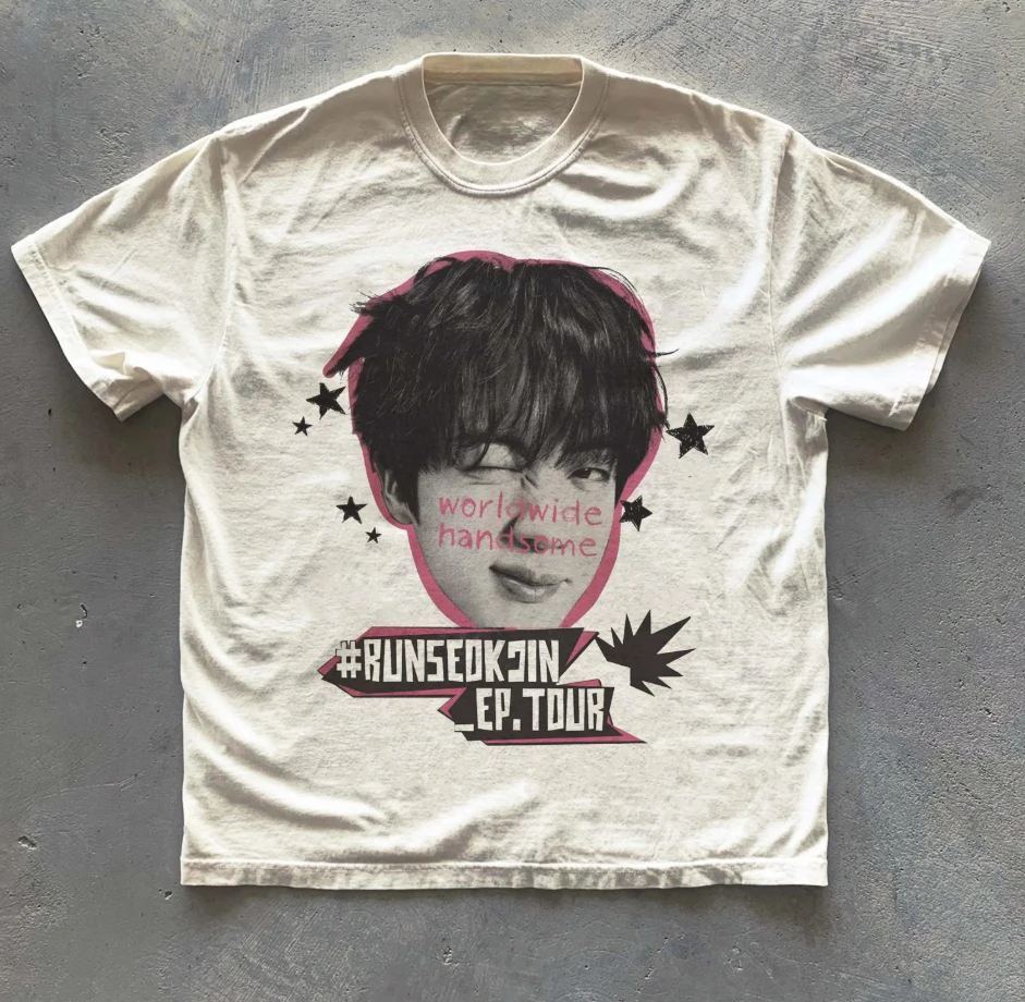 Maglietta Vintage Run Seokjin Ep Tour 2025, T-shirt Jin Tour 2025 Estiva, Maglietta Larga e Traspirante per Uomo e Donna