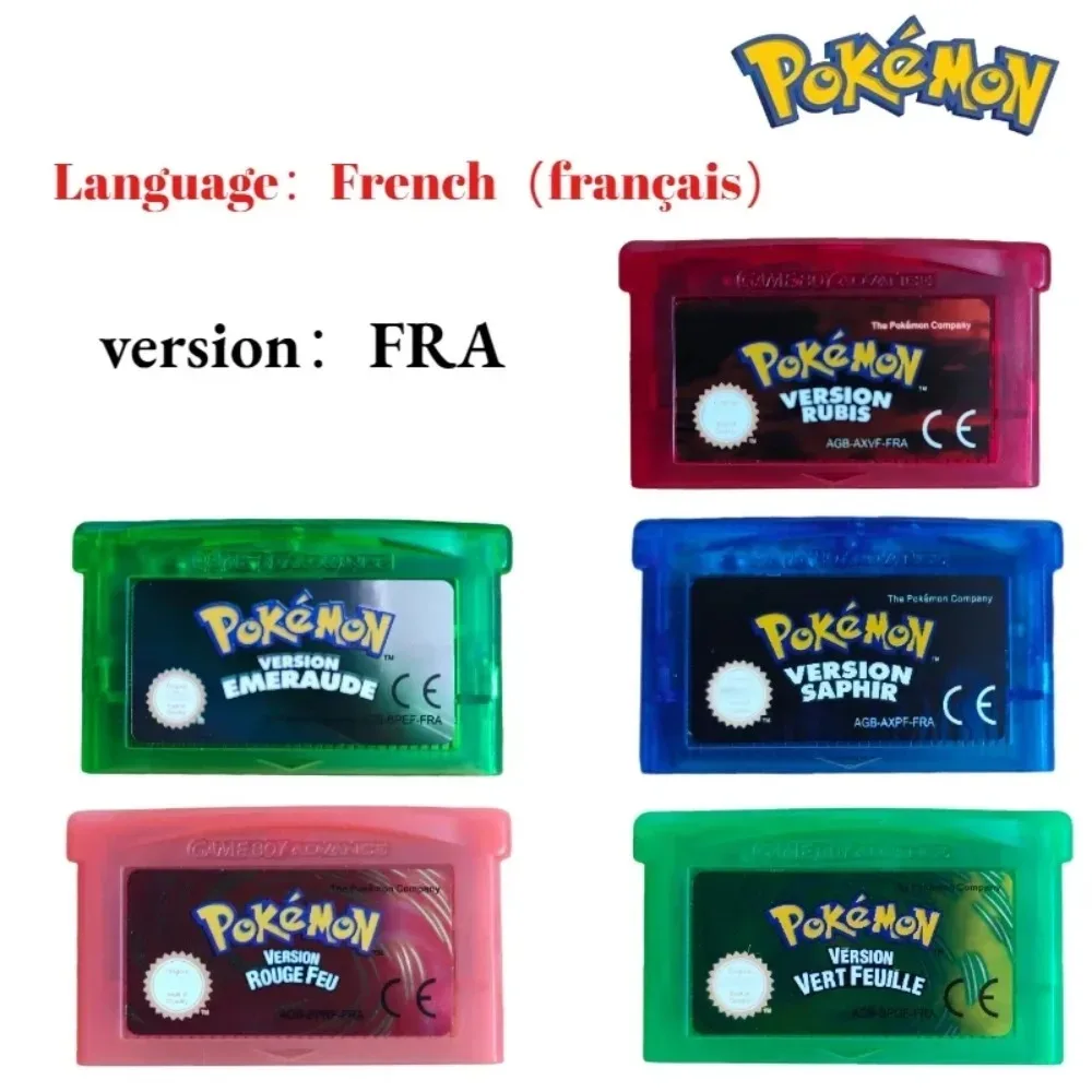FRA Version French Pokemon Series 32 Bit Video Game Cartridge Emerald FireRed Leafgreen Ruby Sapphire GBA Game Card Toy Gift