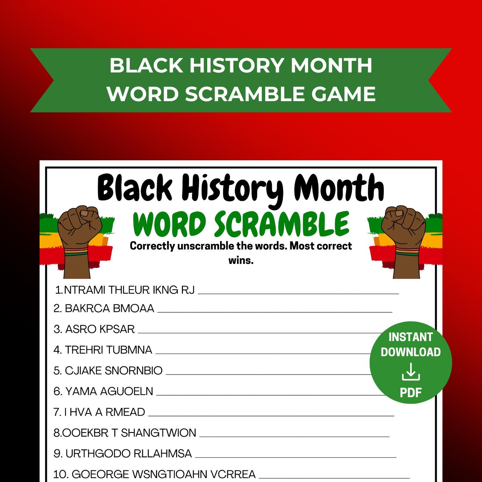 Gioco di parole per il mese della storia dei neri, attività di gruppo sulla storia dei neri, quiz sulla storia dei neri, attività stampabili per feste