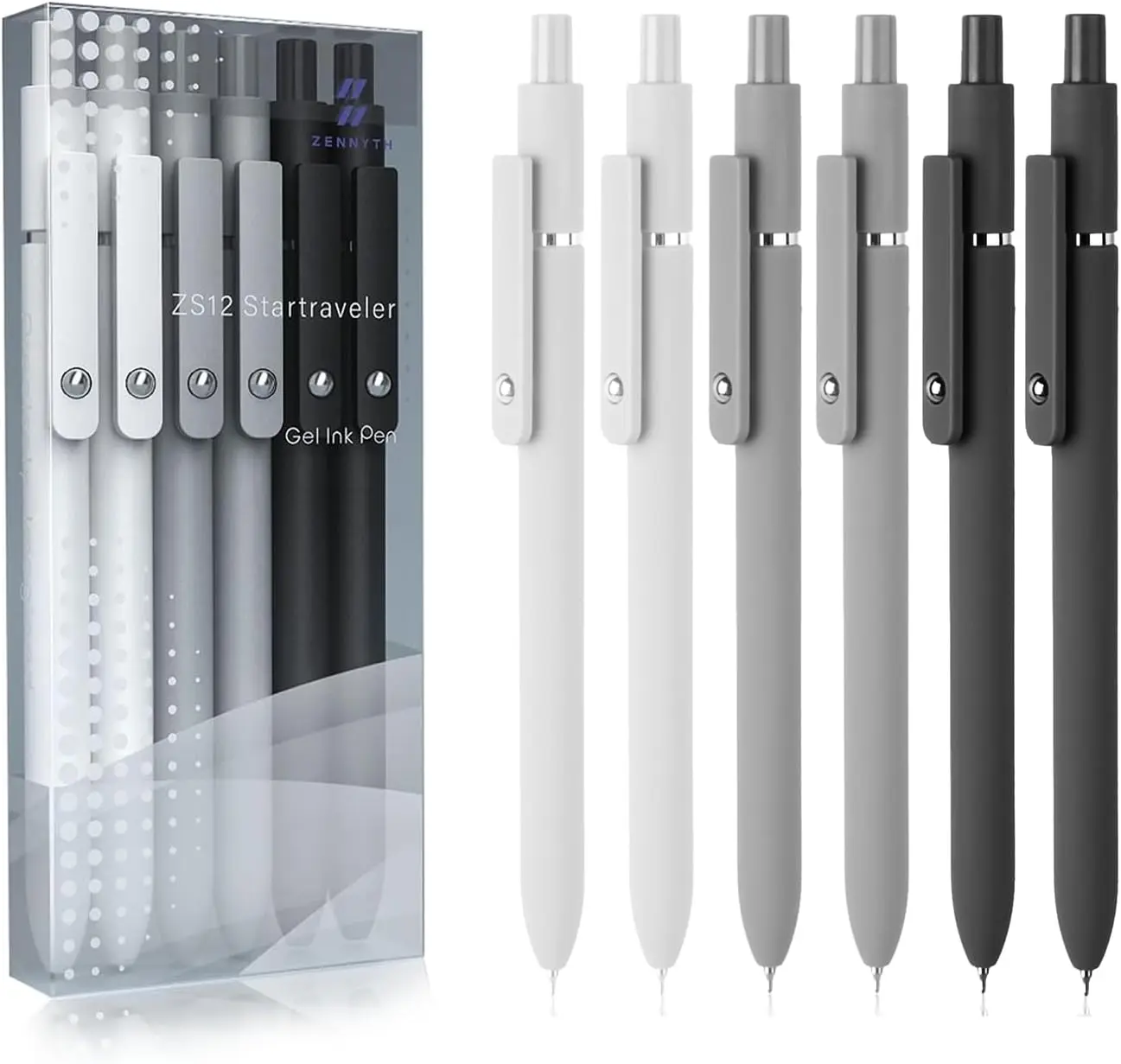Zanshi Black and White Gray Set Gel Pen, Retractable Gel Pen, Quick Drying Ink Pen, Fine Nib, Advanced Smooth Writing Pen, Aesth Image