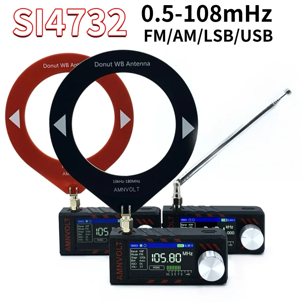 SI4732 0,5-108 MHz tragbares Radio LSB USB AM FM Pocket Mini Radio 1,9 Zoll IPS-Bildschirm HF SW MW VHF-Radio mit Ringantenne Image