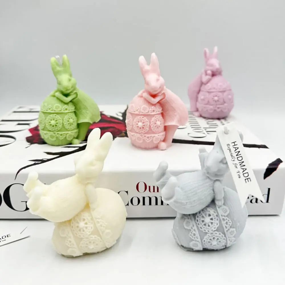 3D Osterei Niedlichen Häschen Silikon Kerze Form DIY Kaninchen Kerze Epoxy, Der Form Kuchen Dekor Tier Malerei Gips Puppe Geschenke Image