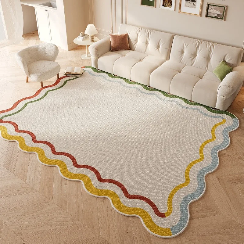 Dopamin unregelmäßiger Wohnzimmerteppich, moderner cremefarbener Stil, High-End-Sofa, Couchtisch, Bodenmatte, speziell geformter Schlafzimmerteppich (18) Image