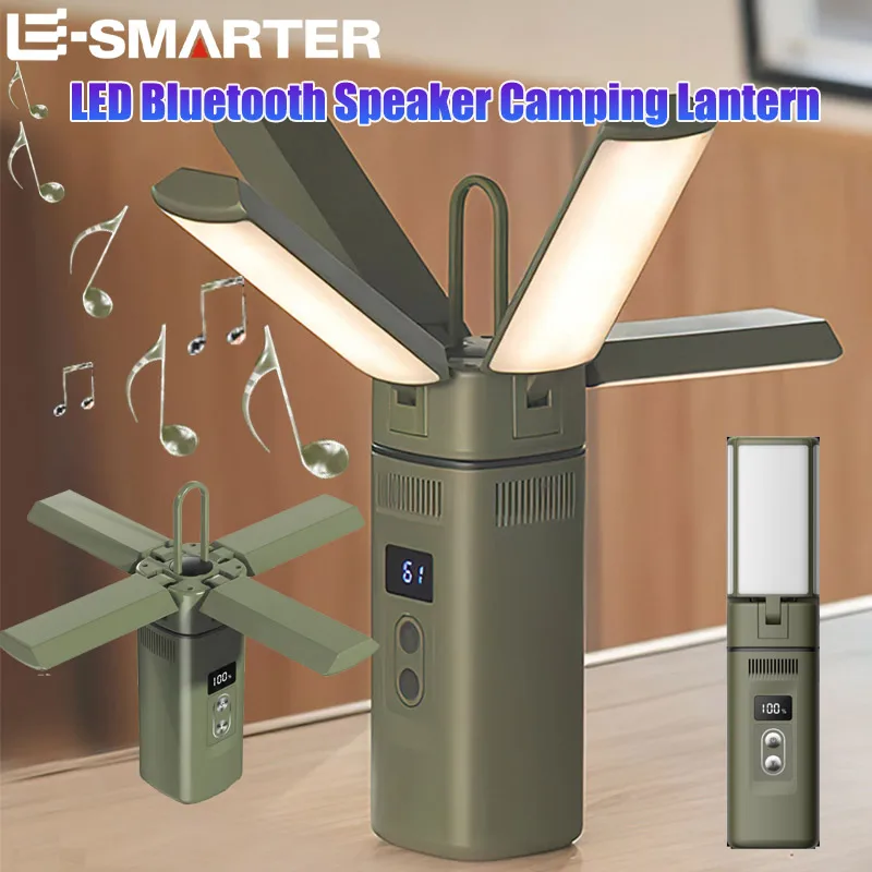 Faltbarer LED-Bluetooth-Lautsprecher, Camping-Laterne, wiederaufladbare Taschenlampe, 7 Lichtmodi, Notfalllampe für den Außenbereich, hängendes Zeltlicht Image