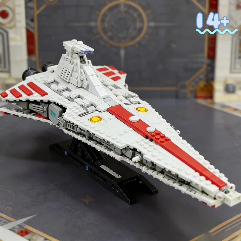Clone Era Modell 643 Teile Venator Republic Cruiser MOC Space Wars Angriffsschiff Doppelbrücken Heimdekoration Kompatibel mit 75441 Image