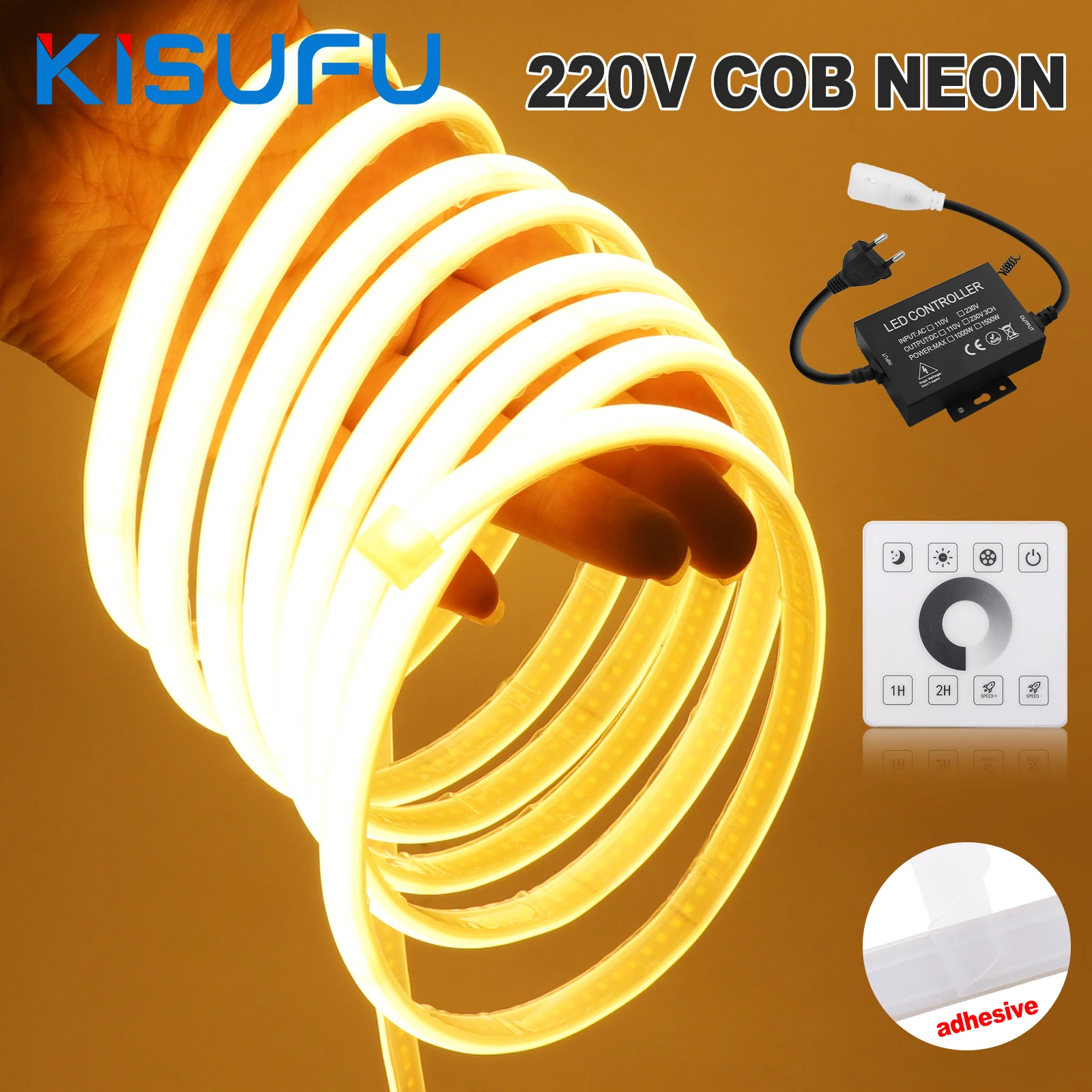 Dimmbares Wand-Touch-COB-LED-Neonstreifenlicht, 220 V, 230 V, 288 LED/m, 3000 K, 4500 K, 6000 K, wasserdichtes flexibles Silikon-Klebeband, 1–100 m Image