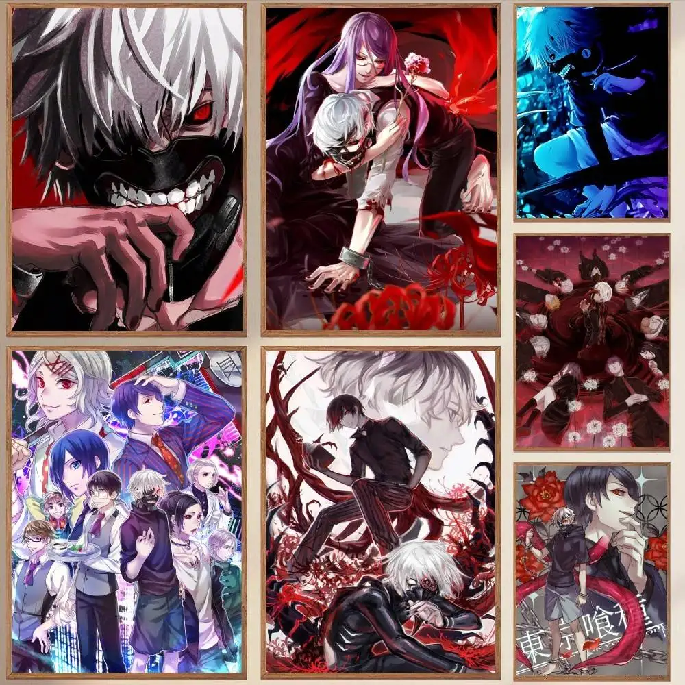 T-Tokyo Ghoul Anime Poster Selbstklebende Kunst Wasserdichter Papieraufkleber Kaffeehaus Bar Zimmer Wanddekoration Image