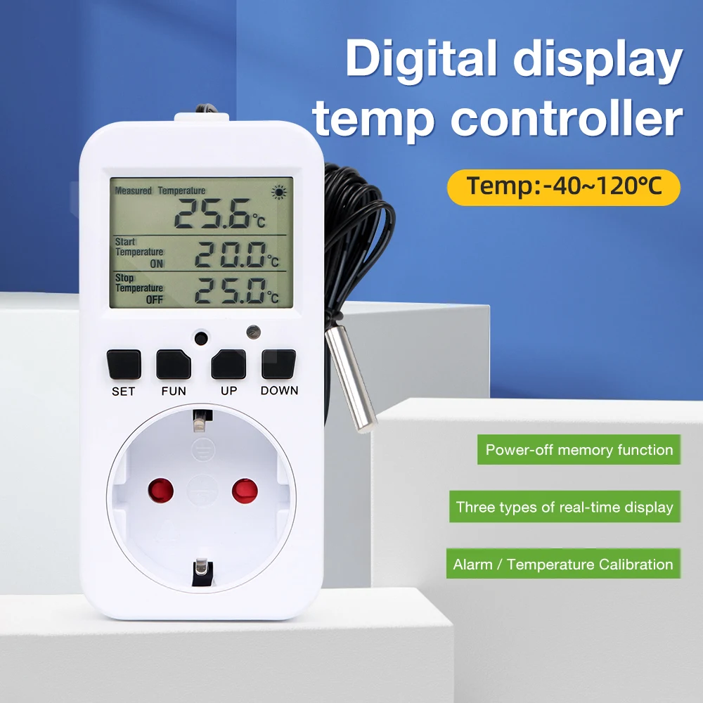 Smart Thermostat Steckdose Digitaler Temperaturregler Zeitschaltuhr Heizung Kühlung mit Temperatursensor Sonde -40 ℃ ~120 ℃ Image