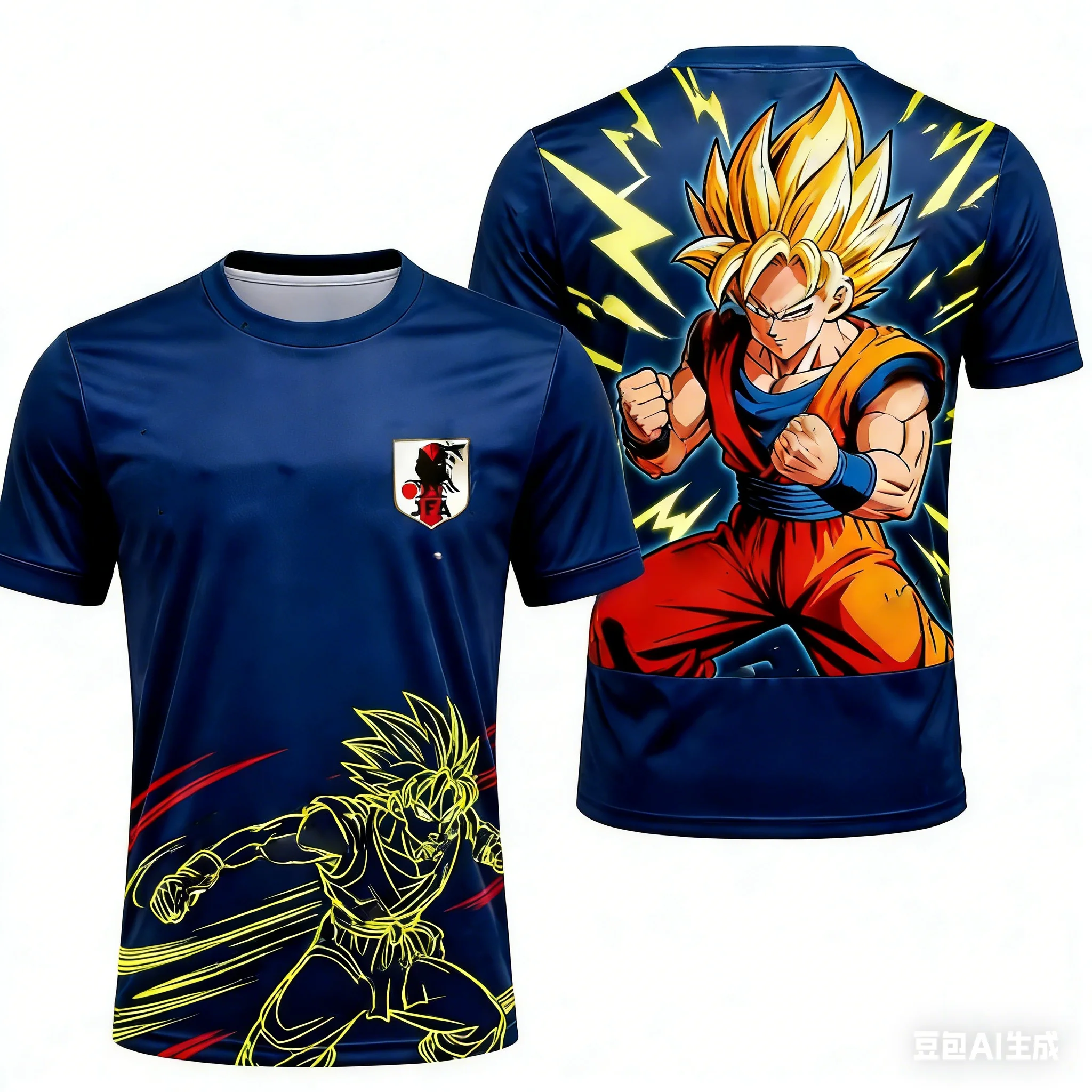 Sommerlicher Verkaufsschlager: Dragon Ball T-Shirt, Blaues T-Shirt mit Tiermotiv, Erwachsenen- und Kinderbekleidung, Fußballtrikot Image