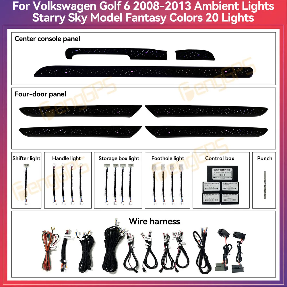 Umgebungslichter für Volkswagen Golf 6 2008–2013, Atmosphärenlicht, Original 1:1, Form, Fantasy-Farbe, 20 Lichter, Dekoration, APP-Steuerung Image