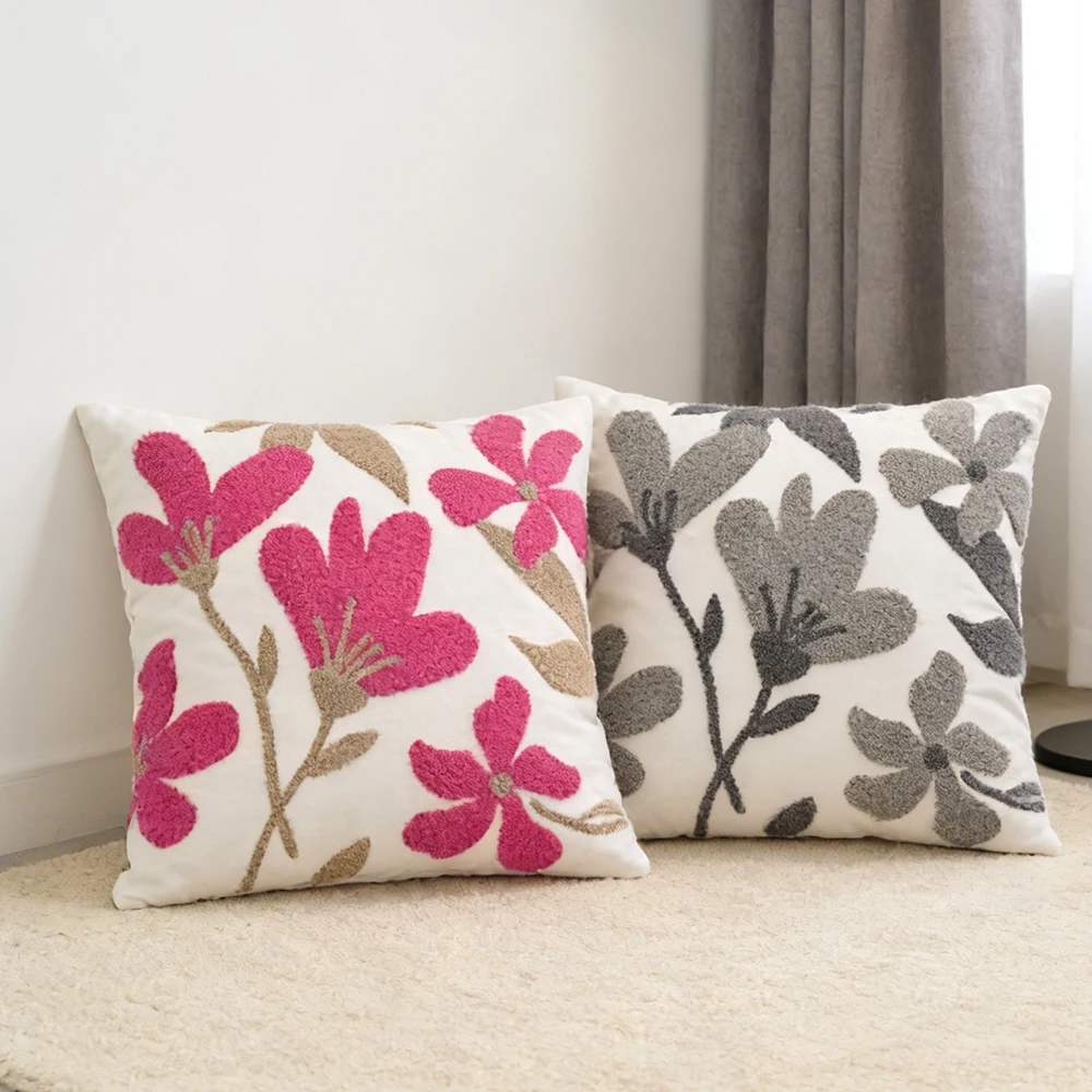 BUYNOW 1 Stück bestickter Kissenbezug mit blühenden Blumen, 45 x 45 cm, weiches Polyester, 30 x 50 cm, für Wohnzimmer, Schlafzimmer, Heimdekoration, Kissenbezug Image