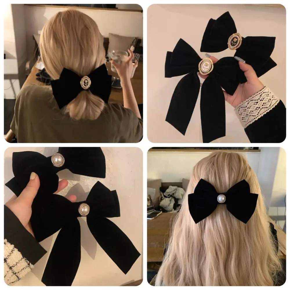 Schwarze Samtschleife Haarspange Kamelie Retro Samtband Haarnadel Festival Geschenk Französische Fliege Federclip High-End-Kopfschmuck Image