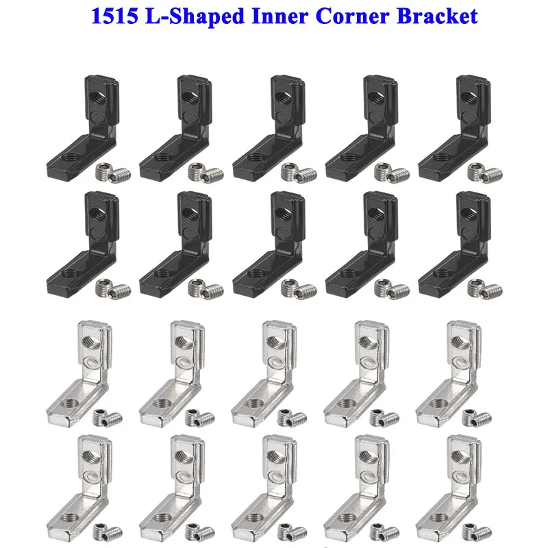 10 Stück/Packung 1515 T-Nut L-förmiger Innenwinkelverbinder mit M4-Schrauben für 1515 EU-Aluminiumprofil 1,5 Zoll x 1,5 Zoll Image