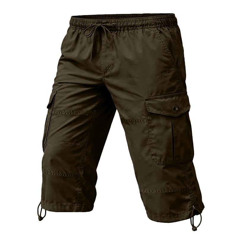Men's Tactical Cargo Cargo Shorts Shorts Casual Shorts Hiking Shorts Pocket Elastic Waist Plain Comfort Calf-Length Casual Outdoor Streetwear Fashion Streetwear Khaki Black Inelastic