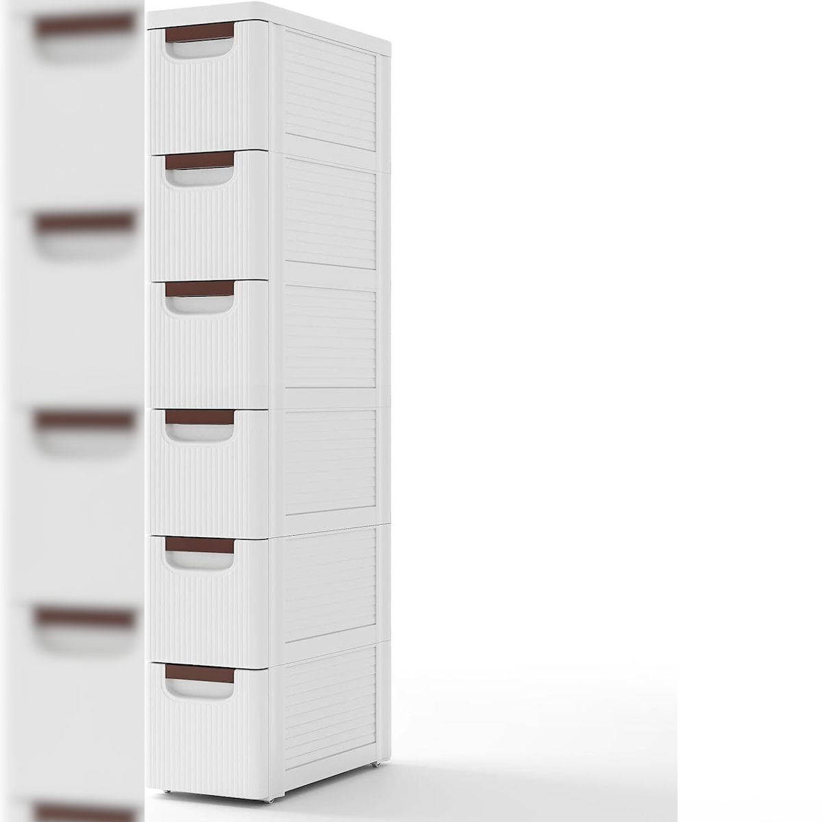 COSTWAY Schmaler Nischen-Schrank mit Rädern, Nischen-Regal 20 cm Breit, Nischen-Wagen mit 6 Schubladen, Badezimmerwagen Image