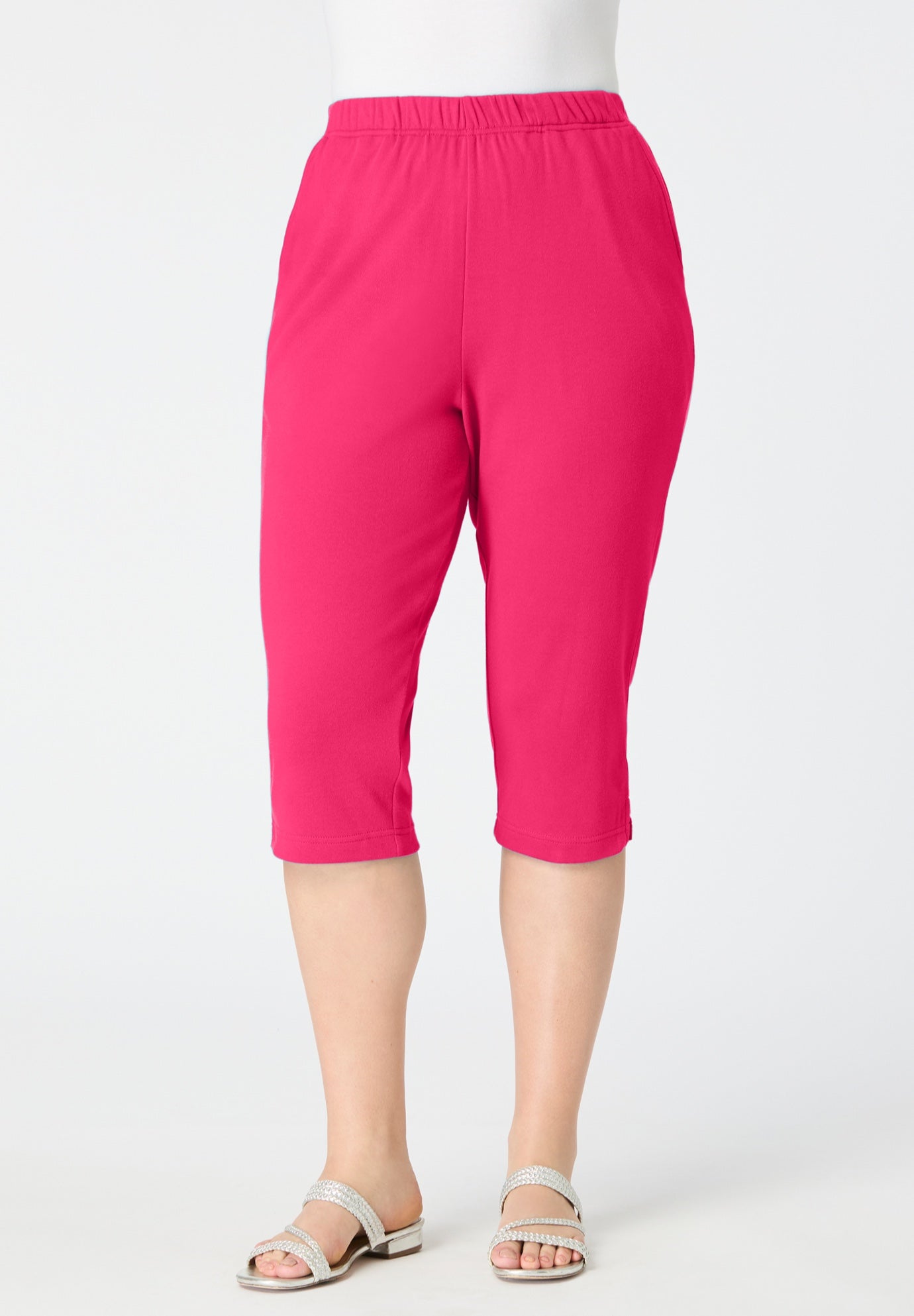 Plus Size Women's Plus Size Soft Knit Pull-On Capri Pant by Roaman's in Pink Burst (Size 4X) Pull On Elastic Waist