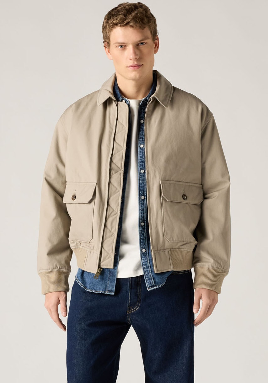Blouson LEVI'S "CORTLAND JACKET", Herren, Gr. L, vintage khaki, Web, Obermaterial: 100% Baumwolle, unifarben, bequem hüftbedeckend, Rundhals, Bündchen, Jacken Blouson, mit Reißverschluss und großen Seitentaschen