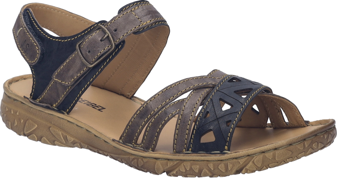 Sandale JOSEF SEIBEL "Ivy 08", Damen, Gr. 44, blau kombiniert, Leder, used, Schuhe Sandale, Klettschuh, Riemchensandale in Komfort-Schuhweite G (=weit)