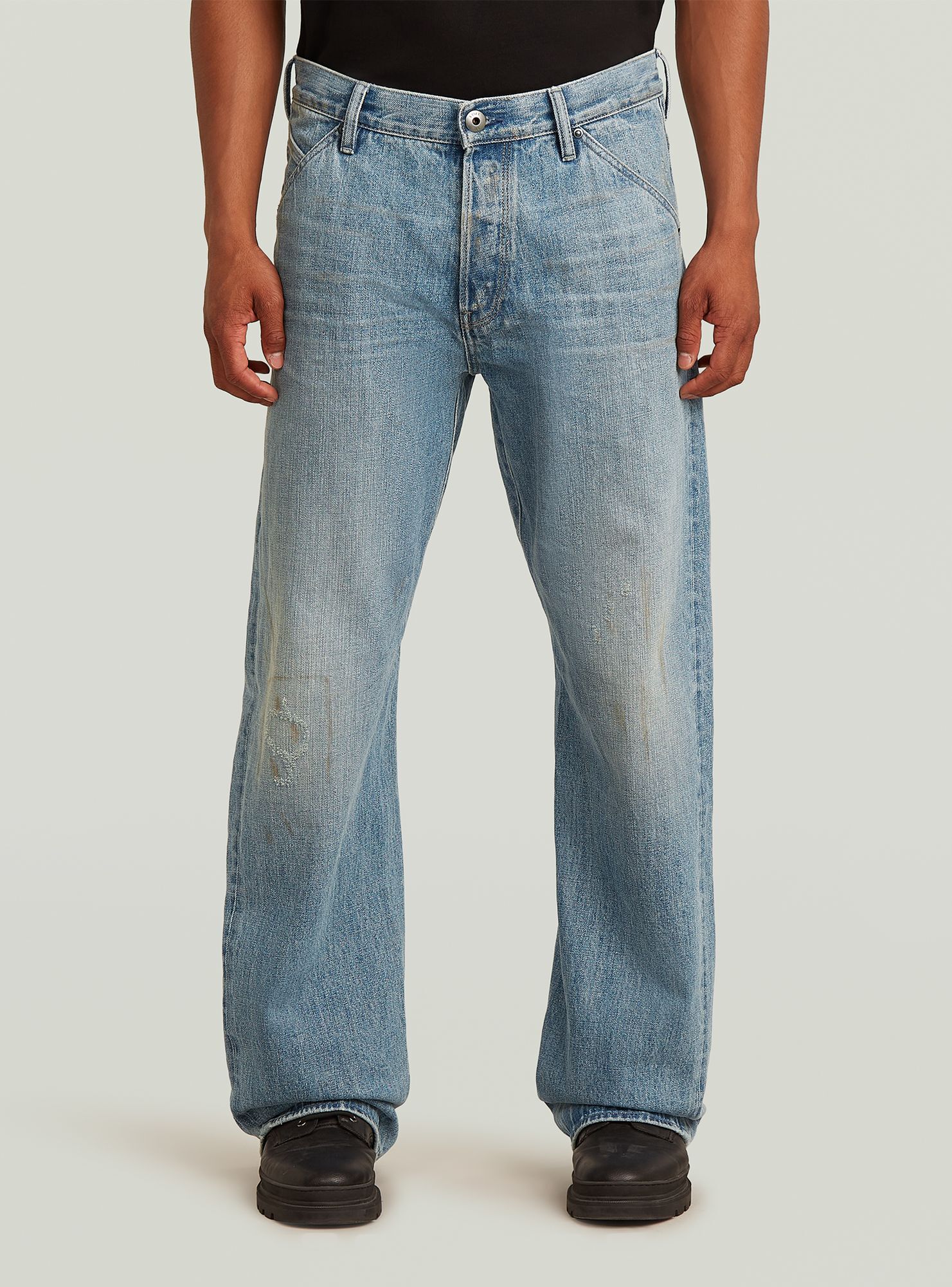 Regular-fit-Jeans G-STAR "Dartt Loose Bootcut Jeans", Herren, Gr. 33, Länge 34, vintage patina blau restorot, Obermaterial: 100% Baumwolle, Jeans