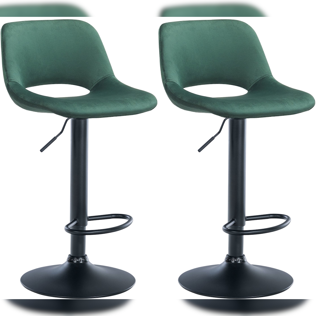 Proregal CHEFGASTRO 2er Set Barhocker ACAPULCO Samt Schwarz HxBxT 86x42x46cm Samt Grün Barstuhl Image