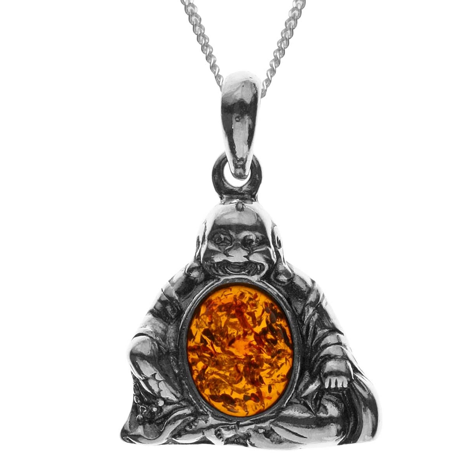 Kette mit Anhänger OSTSEE-SCHMUCK "- Buddha - Silber 925/000 - Bernstein" Gr. 50, silber (silber 925, silberfarben, weiß), Schmuck_Sets, Damen, 50, Silber 925 (Sterlingsilber)